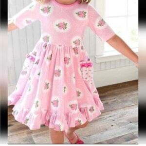 Eleanor Rose Louise Dress Pink Lace & Rose Print Jersey Size 7-8 Floral